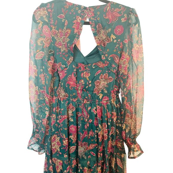 Bohemian Small Paisley Long Sleeve Dark Green Band Of The Free Floral Print Maxi - Picture 6 of 16